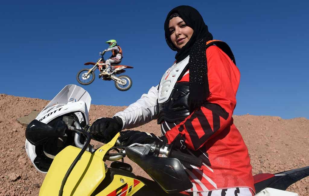 Camelia Mentak, a Moroccan cross-biker and stylist poses