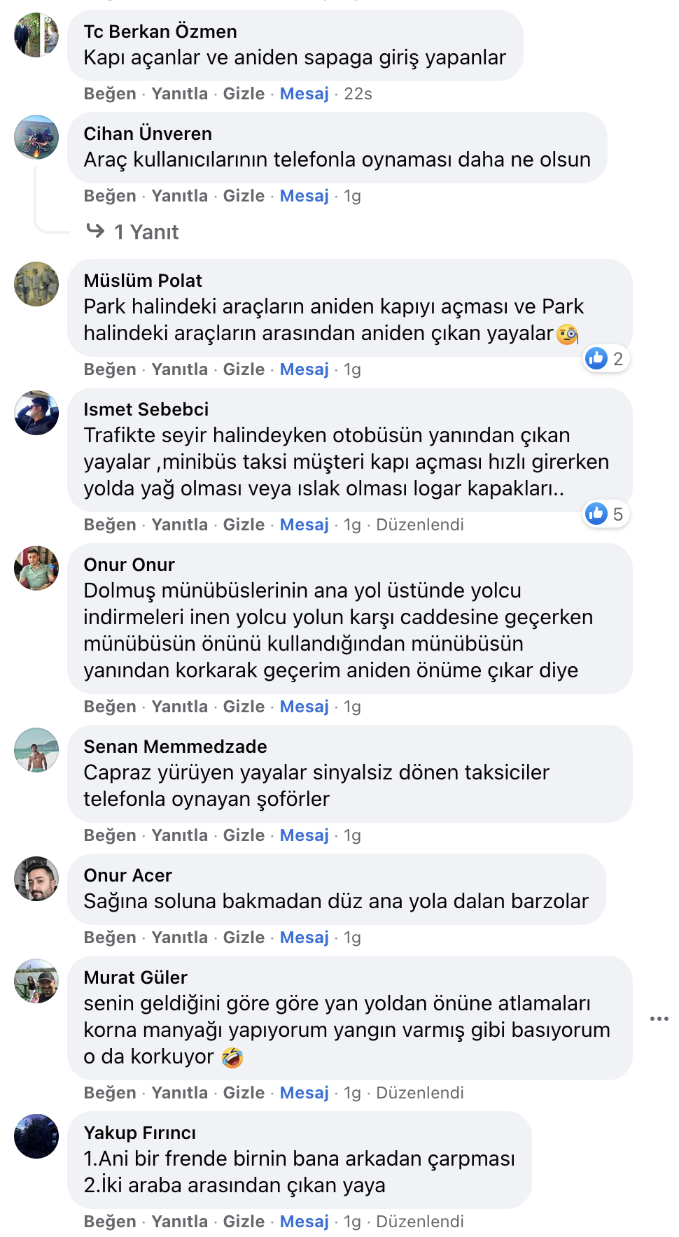 Trafikte sizi en çok korkutan durum nedir