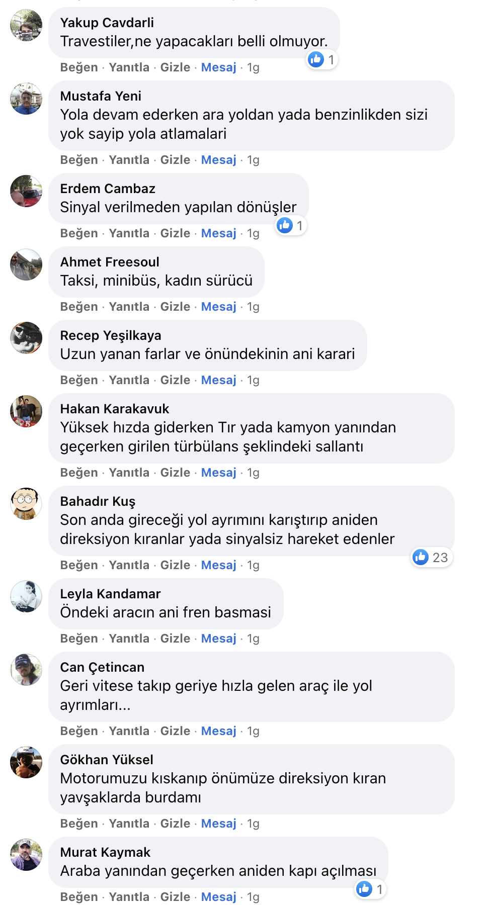 Trafikte sizi en çok korkutan durum nedir