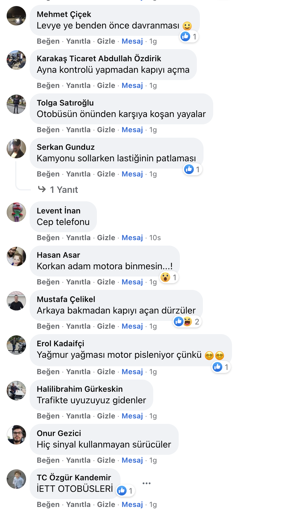 Trafikte sizi en çok korkutan durum nedir