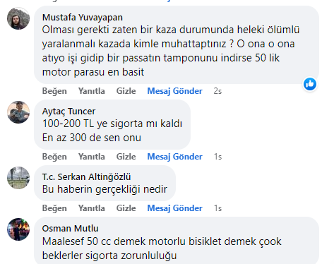 50cc Motosiklete Sigorta Konusunda Son 12 Saatin İlginç Yorumları