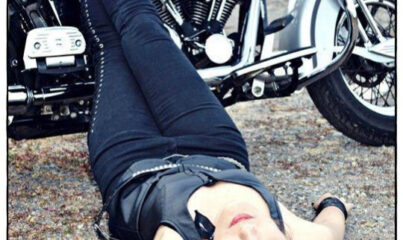 motorcycle girls laying down