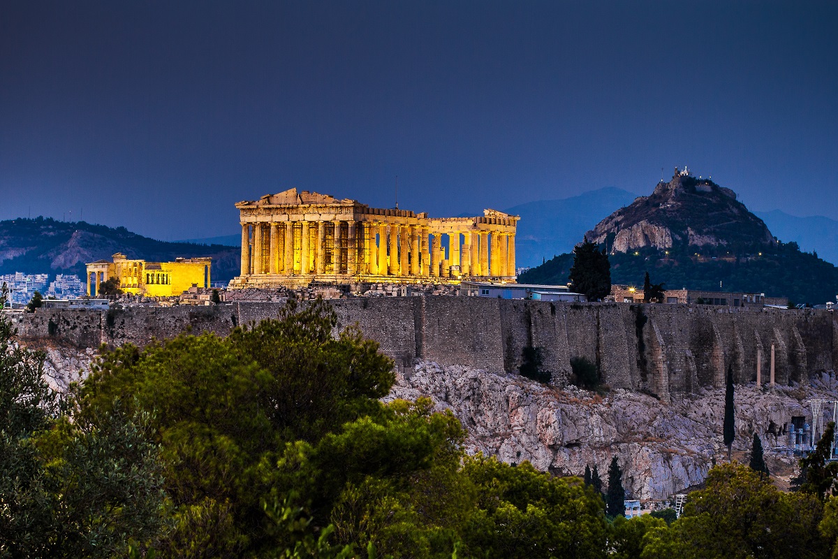 Parthenon of Athens at dusk time, Greece