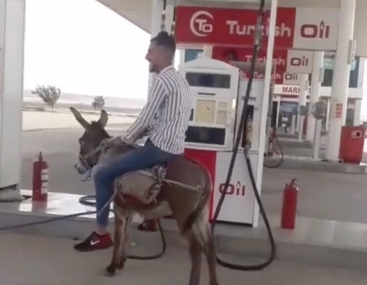 benzin-komik videolar, eşekli adam, benzin istasyonunda